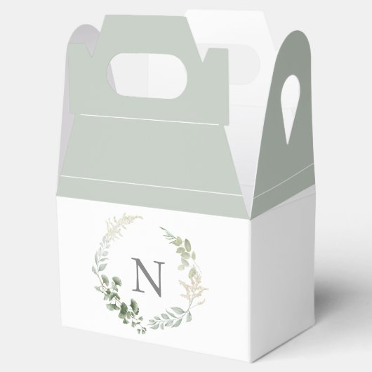 Monogram Initiaal Greenery Sage Green Bedankdoosjes (Geopend)