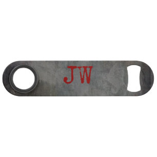 Monogram Initiaal Groomsman Bestman Urban Gray Red Speed Flessenopener