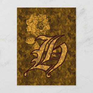 Monogram Initiaal H Elegante Gouden Pioen Roos Blo Briefkaart
