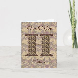 Monogram Initiaal H Elegante Vintage Bloem Bedankkaart