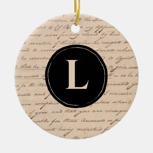 Monogram Initiaal handgeschreven papier Antiek let Keramisch Ornament (Voorkant)