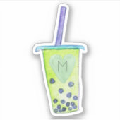 Monogram Initiaal Hart Groene Bubble Tea Sticker (Voorkant)