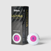Monogram Initiaal Hot Pink Retro Flower Patroon Golfballen (Verpakking)