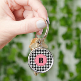 Monogram Initiaal Houndstooth 1,44-in Rond Zilver Sleutelhanger