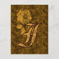 Monogram Initiaal I Elegante Gouden Pioen Roos