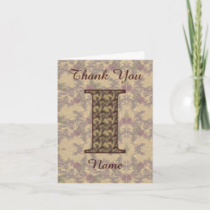 Monogram Initiaal I Elegante Vintage Bloem Bedankkaart