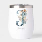 Monogram Initiaal J Blue Floral Waterverf Gift Her (Voorkant)