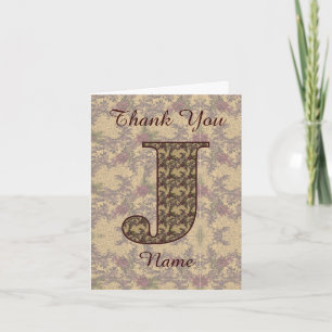 Monogram Initiaal J Elegante Vintage Bloem Bedankkaart