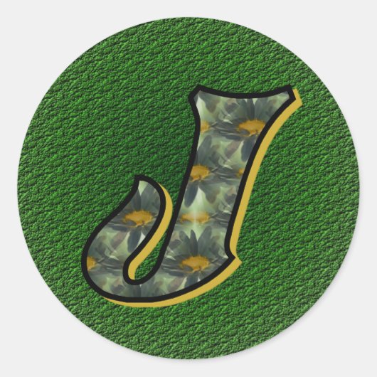 Monogram Initiaal J Madeliefjes Bloem Kunst Ronde Sticker (Voorkant)