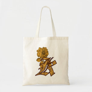 Monogram Initiaal K Elegante Gouden Pioen Roos Tote Bag