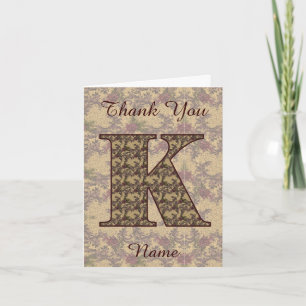 Monogram Initiaal K Elegante Vintage Bloem Bedankkaart