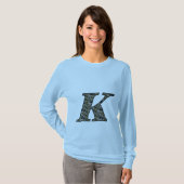 Monogram Initiaal K Hydrangea Floral T Shirt (Voorkant volledig)