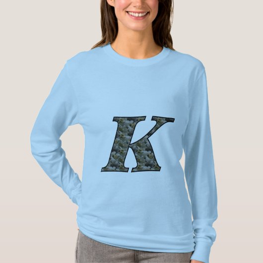 Monogram Initiaal K Hydrangea Floral T Shirt (Voorkant)
