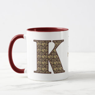 Monogram Initiaal K Vintage Bloem Motief Persoonli Mok
