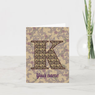 Monogram Initiaal K Vintage Bloemstuk Persoonlijk Notitiekaartje