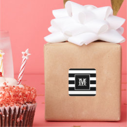 Monogram Initiaal Klasse Chic Cool Zwart-Wit Gestr Vierkante Sticker