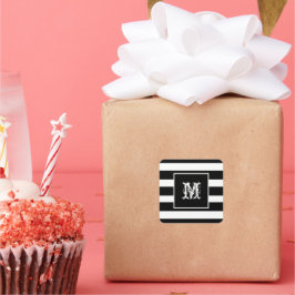 Monogram Initiaal Klasse Chic Cool Zwart-Wit Gestr Vierkante Sticker