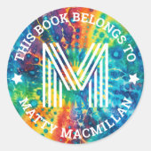 Monogram initiaal kleurrijke stropdas kleurstof ki ronde sticker (Voorkant)