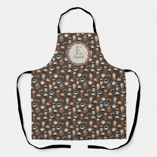 Monogram Initiaal Koffieblad Schort (Voorkant)