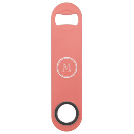 Monogram Initiaal koraal roze hoog gekleurd Speed Flessenopener