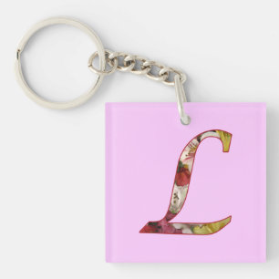 Monogram Initiaal L Floral Design Sleutelhanger
