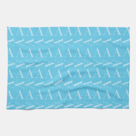 Monogram Initiaal letter A, Aqua blauw Theedoek (Horizontaal)