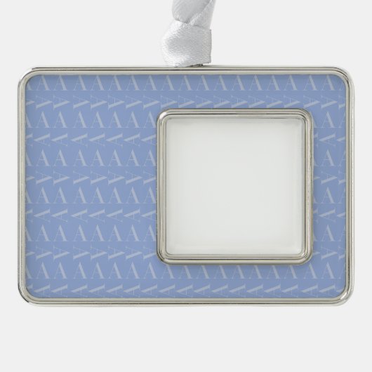 Monogram Initiaal Letter A, Blue Verzilverd Kader Ornament (Voorkant)