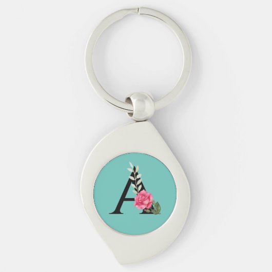Monogram Initiaal Letter A in Witte Roze Roos Sleutelhanger (Voorkant)