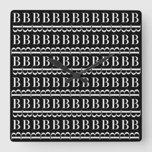 Monogram Initiaal Letter B, Kies Achtergrondkleur Vierkante Klok