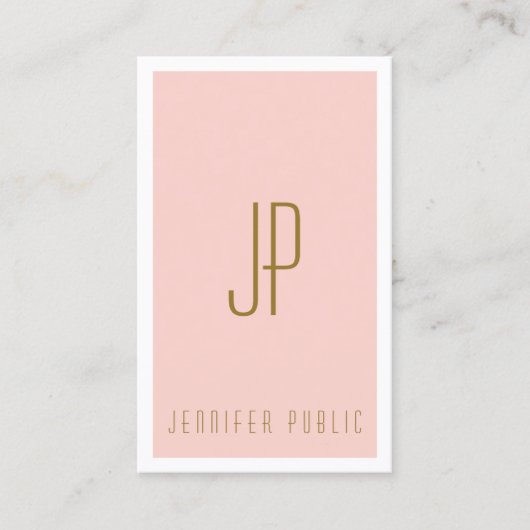 Monogram Initiaal Letter Blush Pink Gold Verticaal Visitekaartje (Voorkant)