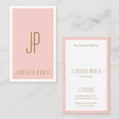 Monogram Initiaal Letter Blush Pink Gold Verticaal Visitekaartje (Voorkant / Achterkant)