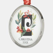 Monogram Initiaal letter C Berry krans kerst Metalen Ornament (Links)