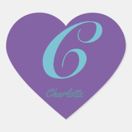 Monogram initiaal letter C Paarse Blauwe Cursieve  Hart Sticker