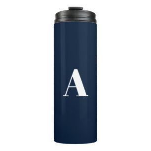 Monogram initiaal letter donkerblauw modern thermosbeker