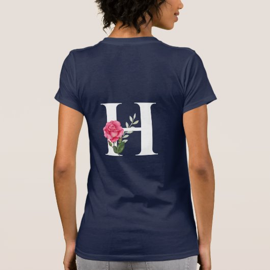 Monogram Initiaal letter H in wit met roze roos T-shirt (Achterkant)