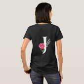 Monogram Initiaal Letter J in het wit met roze Ros T-shirt (Achterkant volledig)