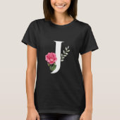 Monogram Initiaal Letter J in het wit met roze Ros T-shirt (Voorkant)