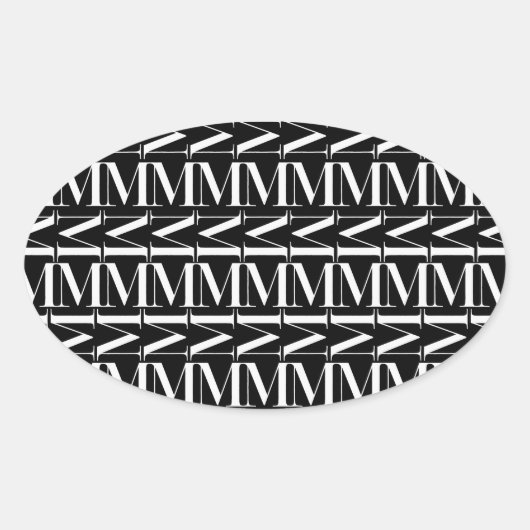 Monogram Initiaal letter M Ovale Sticker (Voorkant)