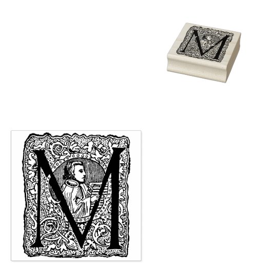  Monogram  initiaal letter M Rubberstempel (Gestempeld)