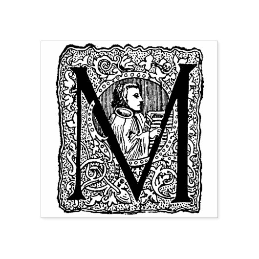  Monogram  initiaal letter M Rubberstempel (Afrduk)