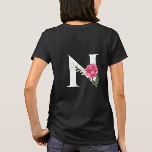 Monogram Initiaal Letter N in het wit met roze Ros T-shirt (Achterkant)