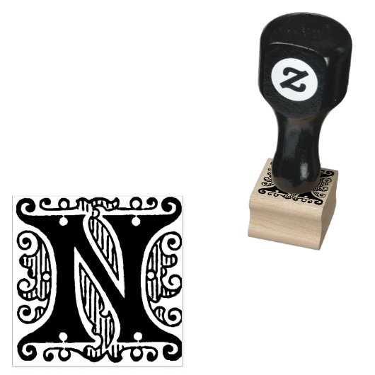 Monogram  initiaal letter N Rubberstempel (Gestempeld)