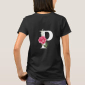 Monogram Initiaal Letter P in het wit met roze Ros T-shirt (Achterkant)