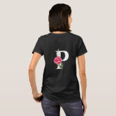 Monogram Initiaal Letter P in het wit met roze Ros T-shirt (Achterkant volledig)