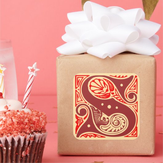 monogram Initiaal letter S Vierkante Sticker (Feest)