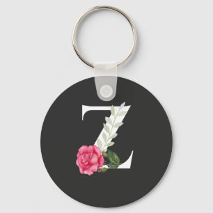 Monogram Initiaal Letter Z in het wit met roze Ros Sleutelhanger