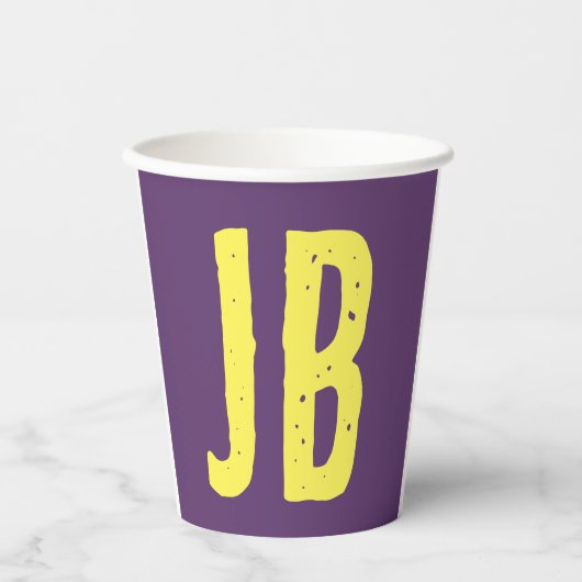 Monogram Initiaal letters Indigo geel minimalistis Papieren Bekers (Voorkant)