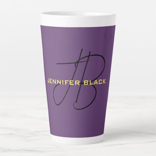 Monogram Initiaal Letters Indigo Minimalistisch Mo Latte Mok (Voorkant)