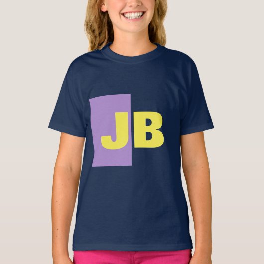 Monogram Initiaal letters marineblauw indigo geel T-shirt (Voorkant)