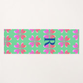 Monogram Initiaal Lime Green Pink Retro Floral Yogamat (Voorkant (horizontaal))